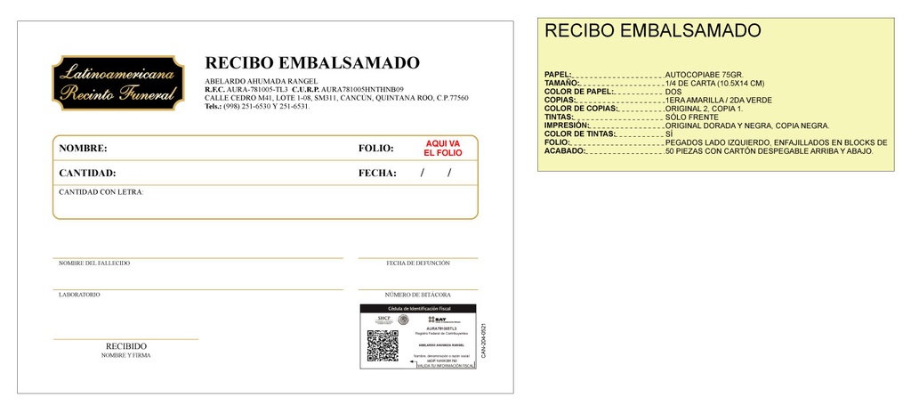 CAN - RECIBO DE EMBALSAMADO
