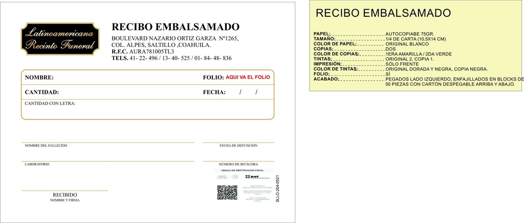 SLLO - RECIBO EMBALSAMADO