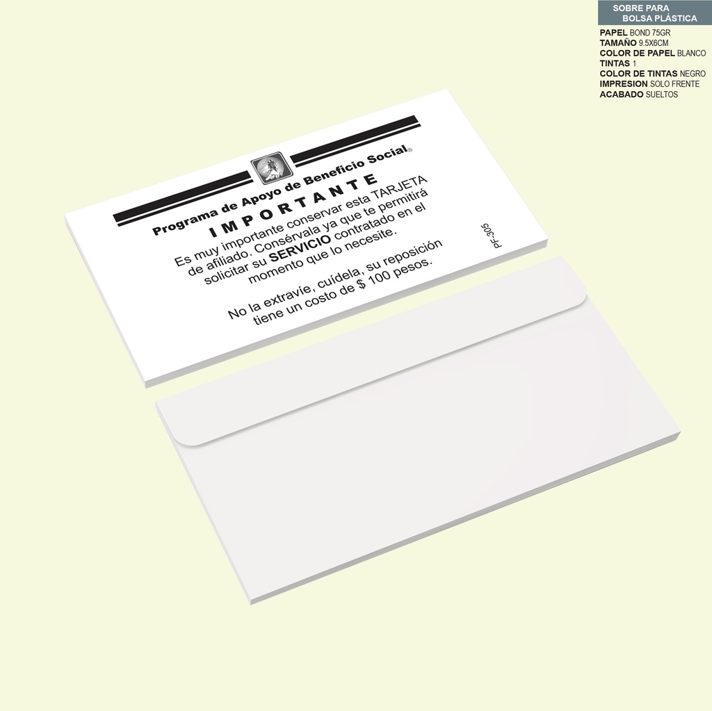 SOBRE PARA TARJETA PLASTICA