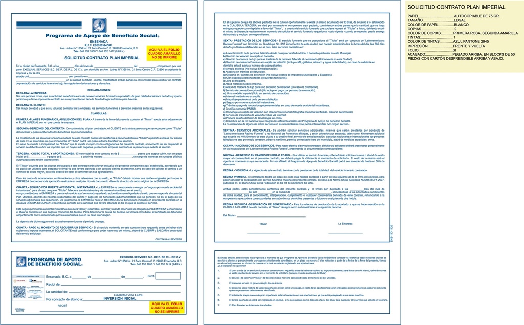 SOLICITUD CONTRATO PLAN IMPERIAL EXEQUIAL TINTA AZUL