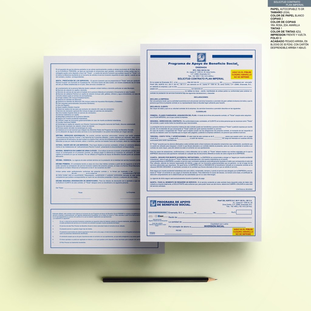 SOLICITUD CONTRATO PLAN IMPERIAL PAAF DEL NORTE SS TAZ