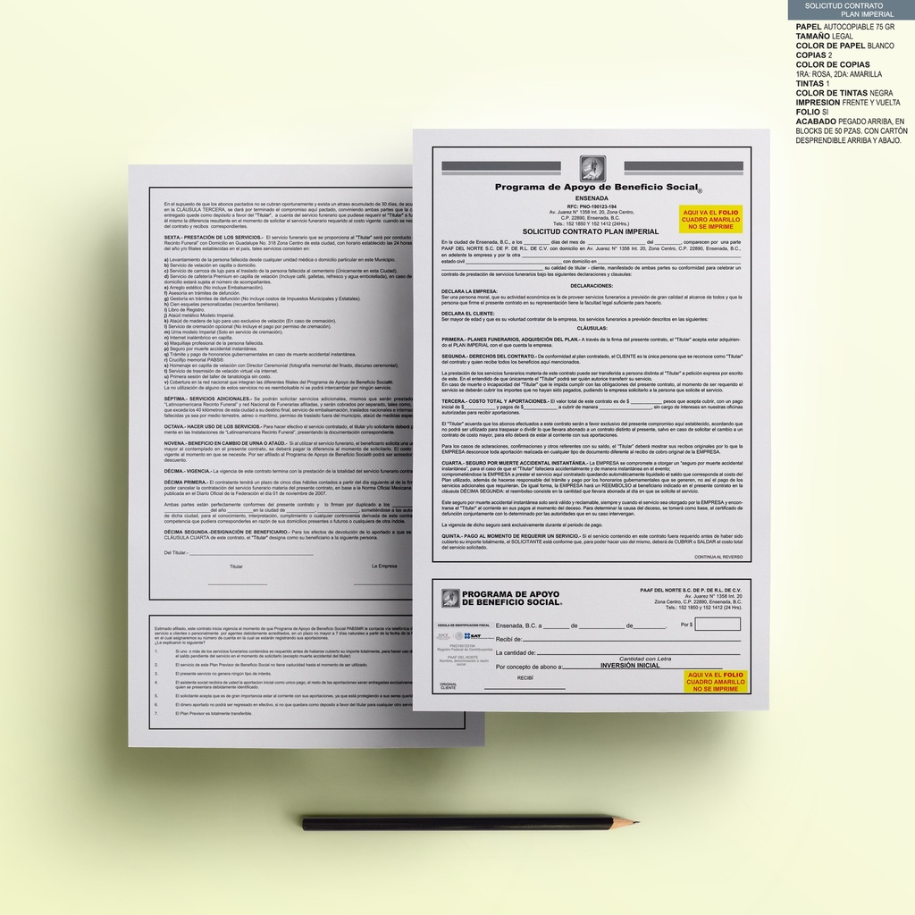 SOLICITUD CONTRATO PLAN IMPERIAL PAAF DEL NORTE SS TN