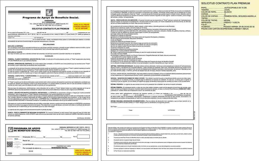SOLICITUD CONTRATO PLAN PREMIUM EXEQUIAL TINTA NEGRA