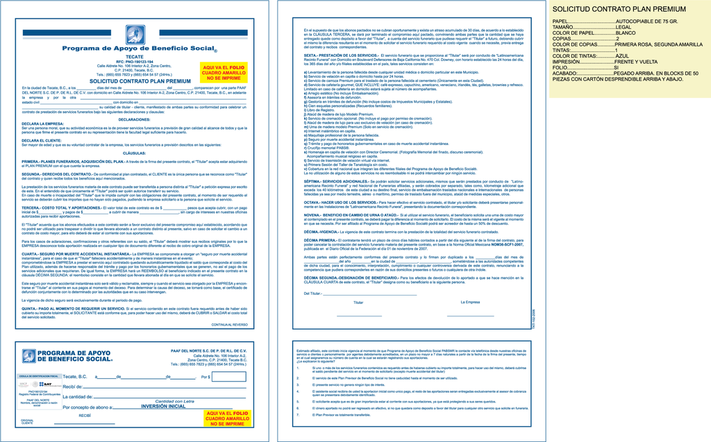 SOLICITUD CONTRATO PLAN PREMIUM PAAF DEL NORTE