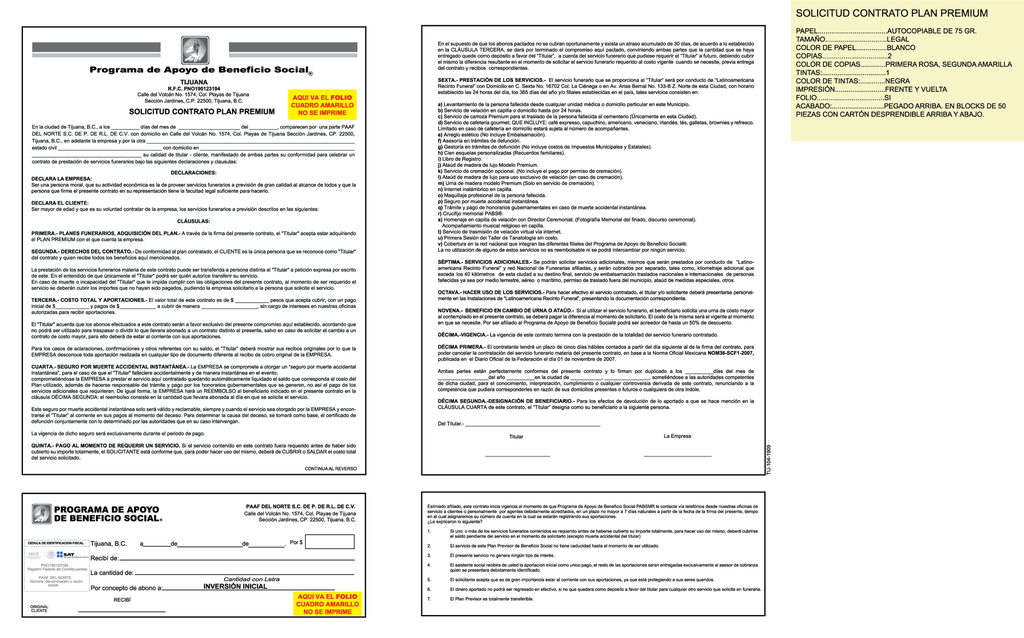 SOLICITUD CONTRATO PLAN PREMIUM PAAF DEL NORTE SS