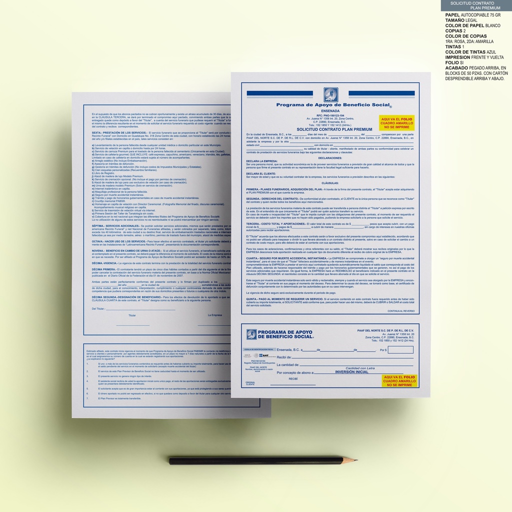 SOLICITUD CONTRATO PLAN PREMIUM PAAF DEL NORTE SS TAZ