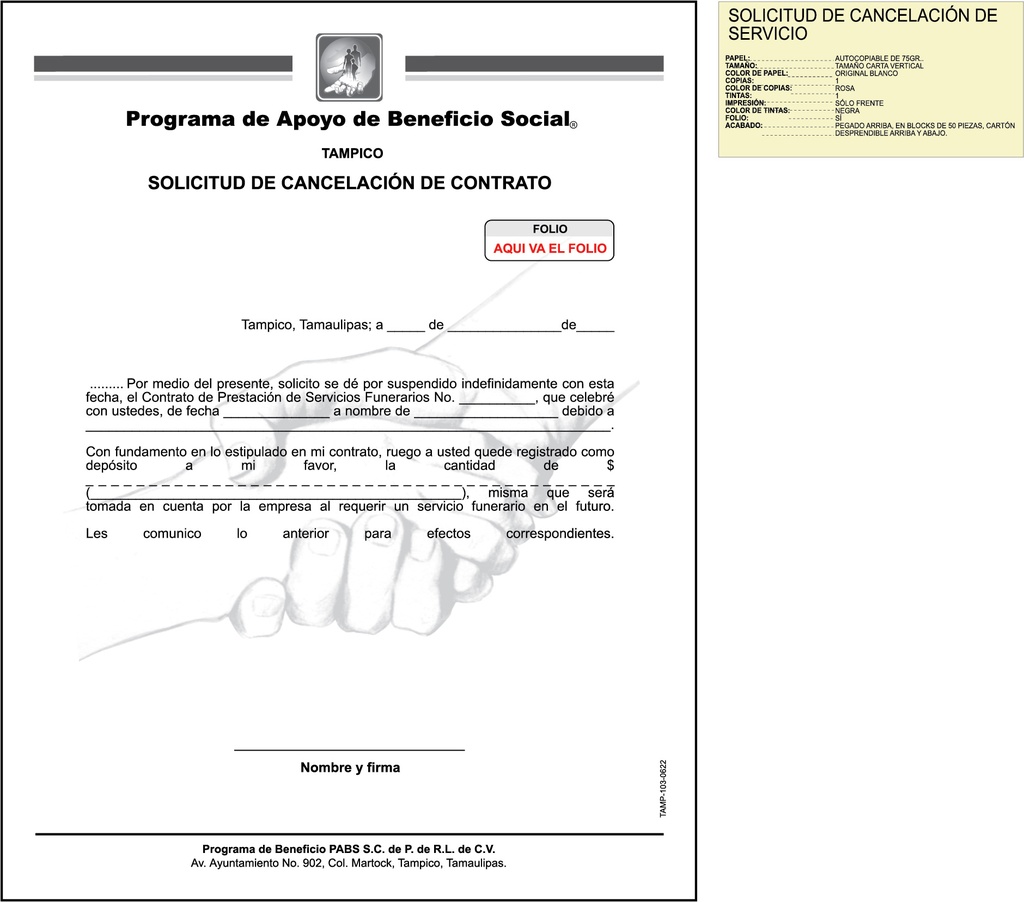 TAMP - SOLICITUD DE CANCELACION DE SERVICIO