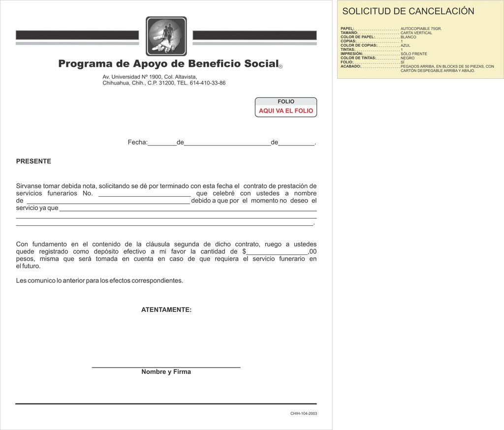 SOLICITUD DE CANCELACIÓN