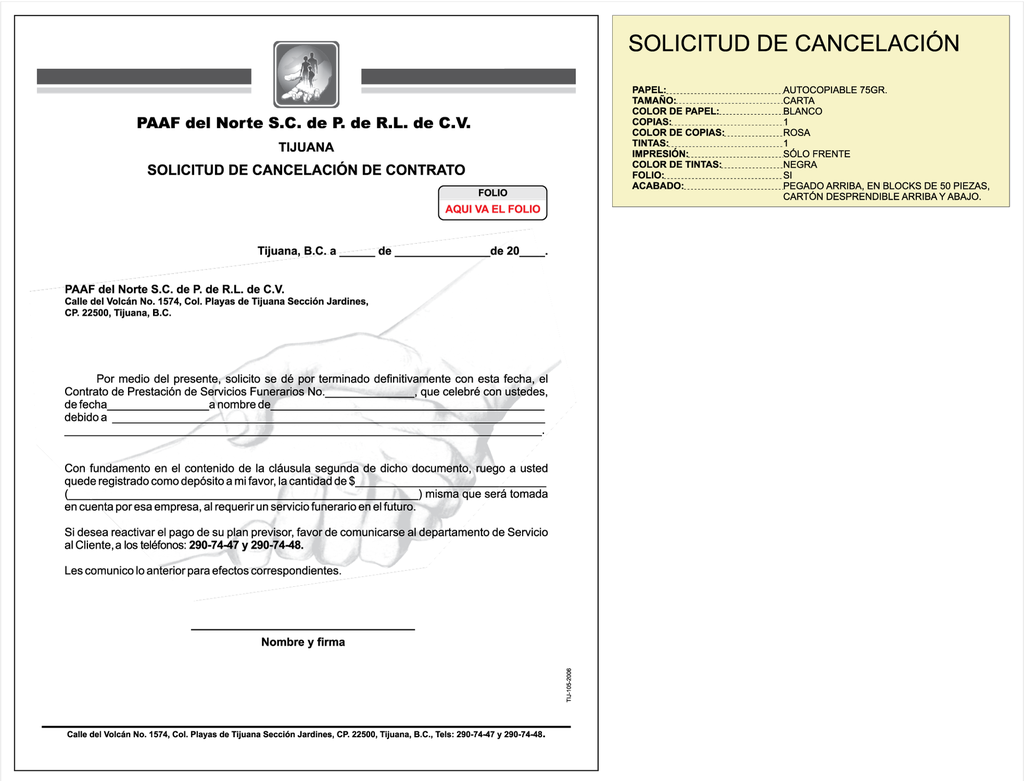 SOLICITUD DE CANCELACIÓN PAAF DEL NORTE