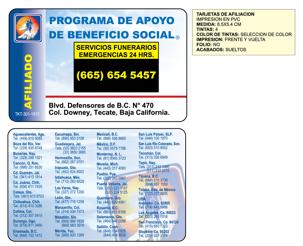 TARJETA DE AFILIACION