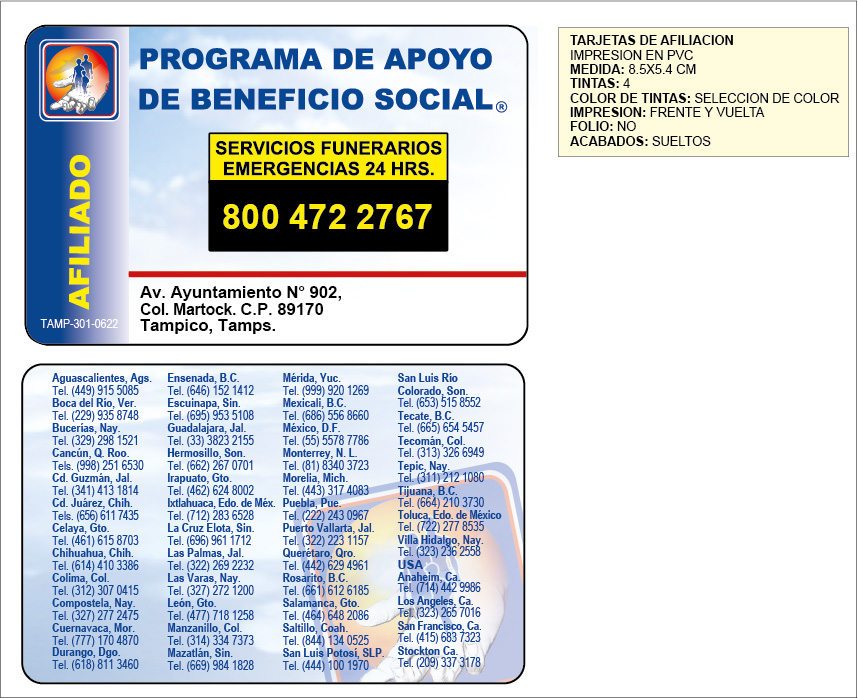 TAMP - TARJETAS DE AFLICIACION