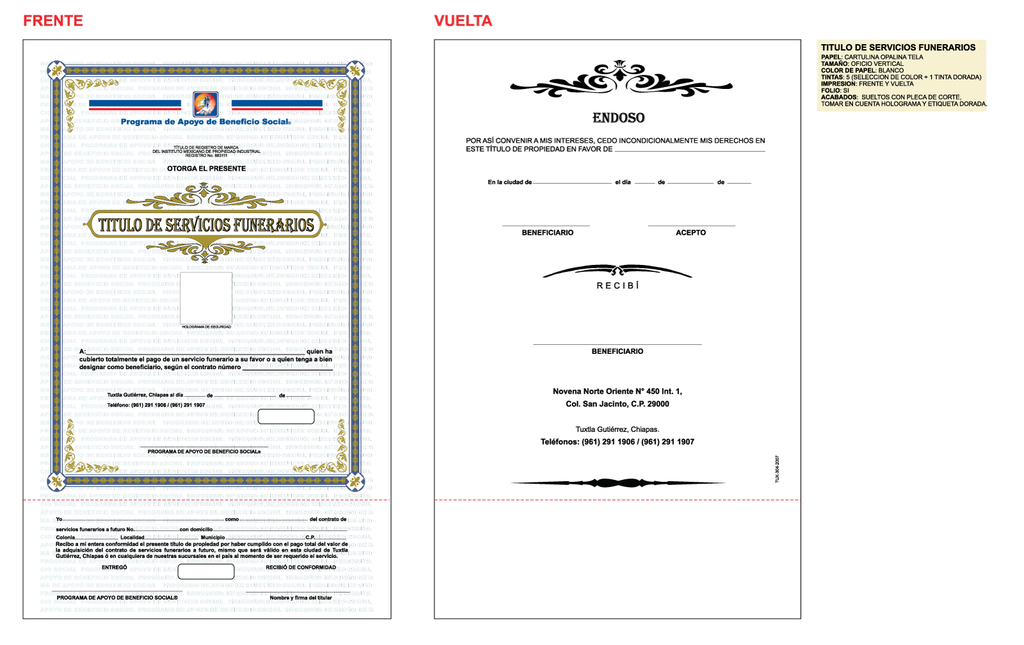 TUX - TITULO DE SERVICIOS FUNERARIOS