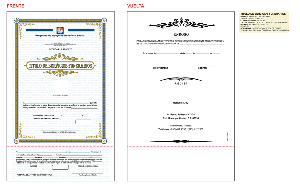 VHER - TITULO DE SERVICIOS FUNERARIOS
