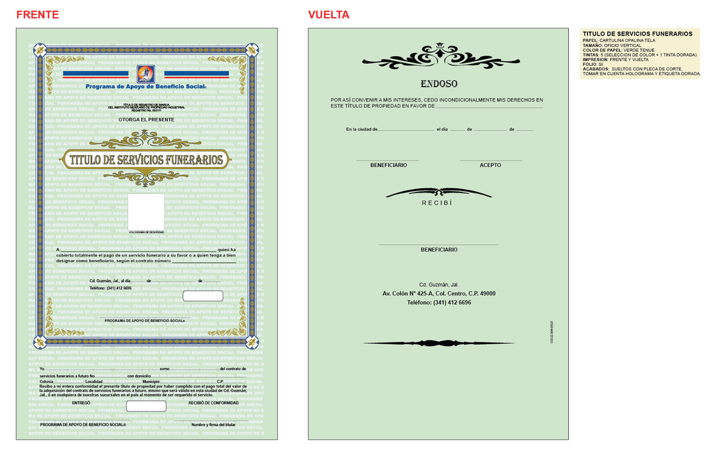 TITULO DE SERVICIOS FUNERARIOS VERDE