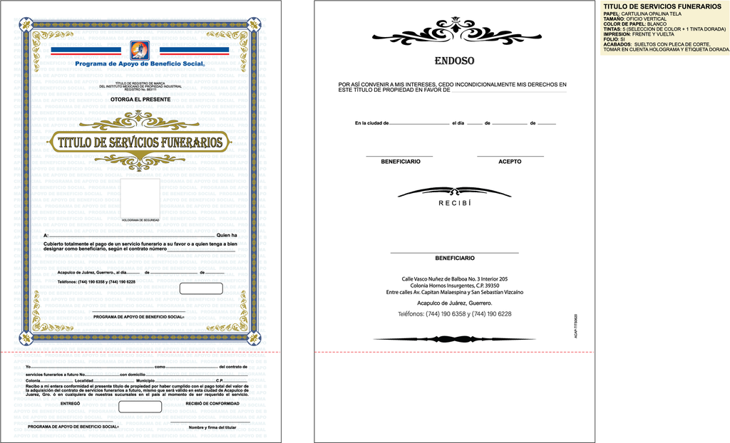 TÍTULO DE SERVICIOS FUNERARIOS