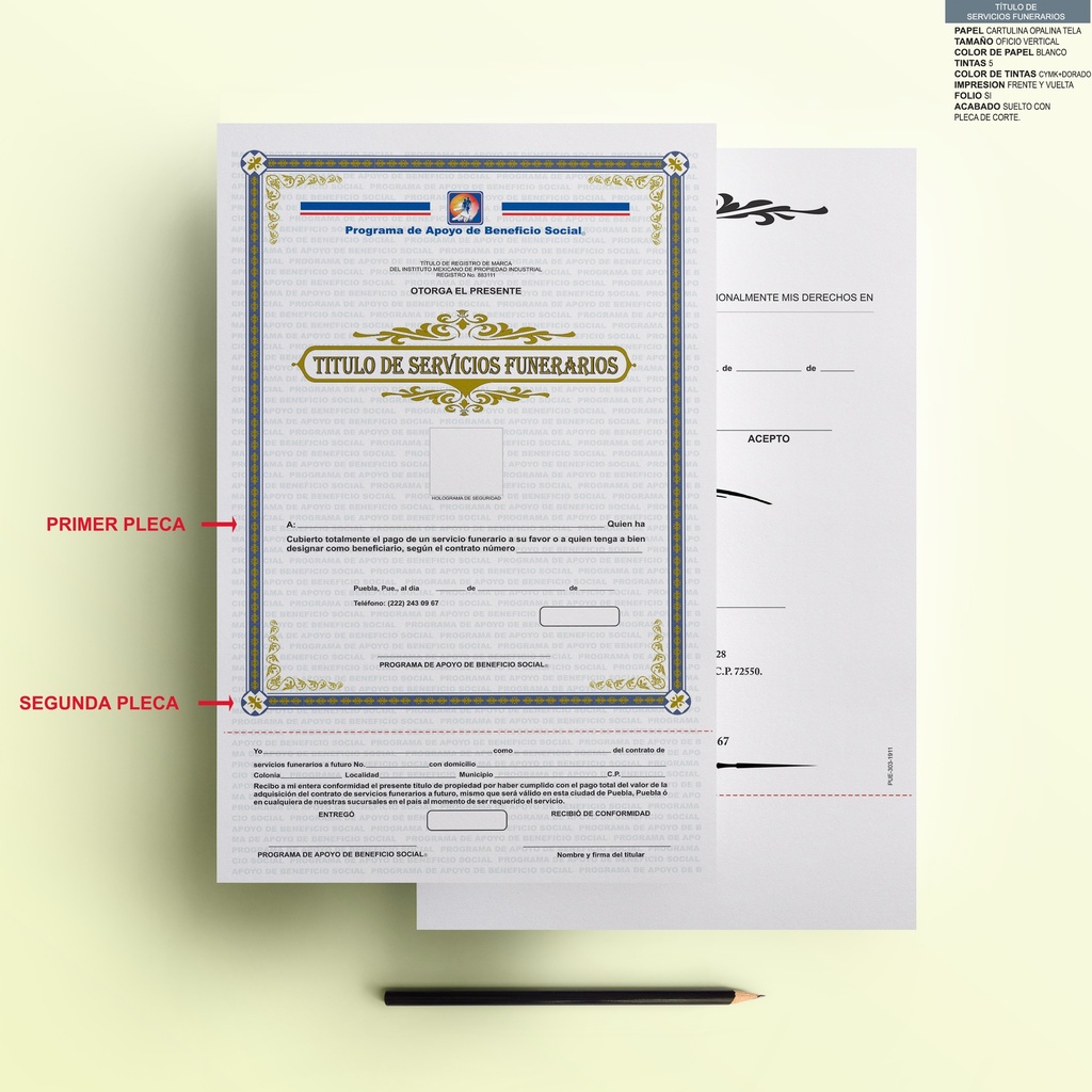 PUE - TÖTULO DE SERVICIOS FUNERARIOS