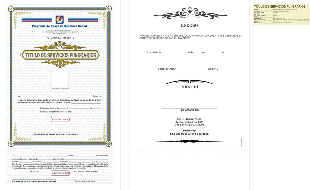 TÍTULO DE SERVICIOS FUNERARIOS