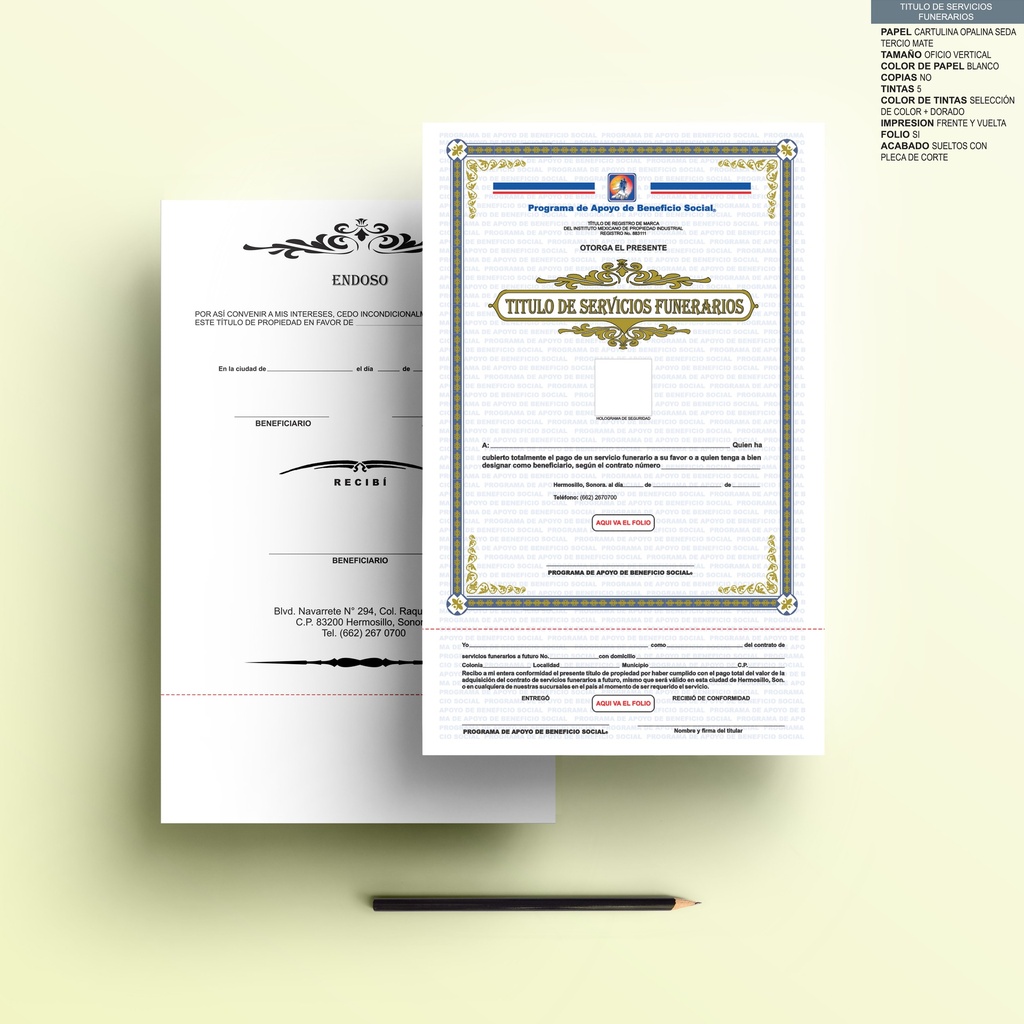 TÍTULO DE SERVICIOS FUNERARIOS
