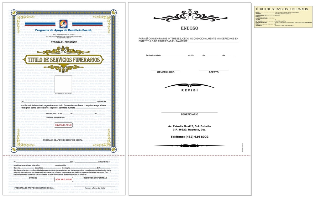 TÍTULO DE SERVICIOS FUNERARIOS