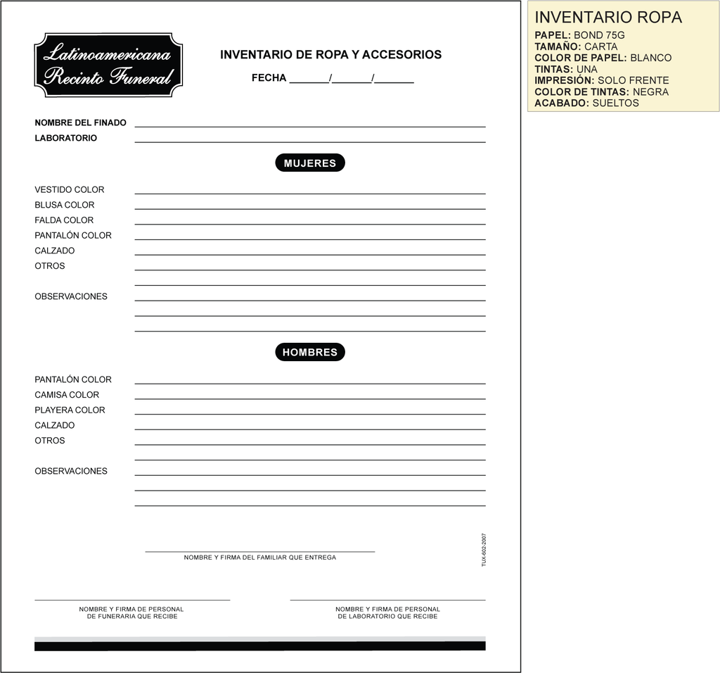 BITACORA DE INVENTARIO DE ROPA