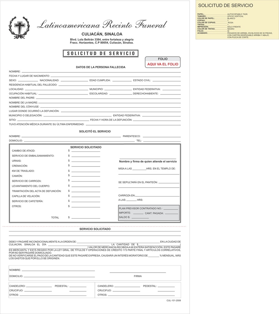 CUL-101 2008 SOLICITUD DE SERVICIOS S01762-CULIACAN