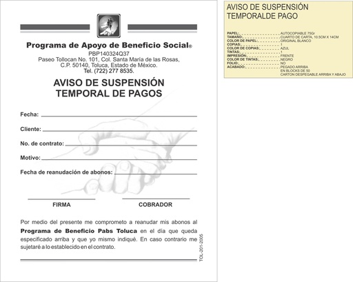 [TOL-201-0] TOL - AVISO DE SUSPENSION DE PAGO