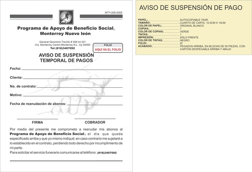 [MTY-206-0] AVISO DE SUSPENSIÓN DE PAGO