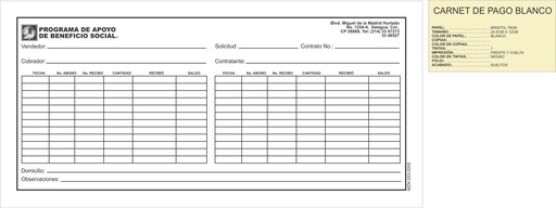 [MZN-203-0] CARNET DE PAGO BLANCO