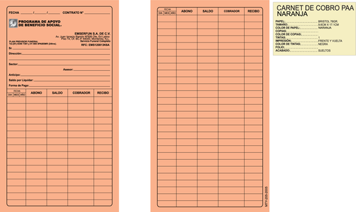 [MTY-205-0] CARNET DE PAGO NARANJA TINTA NEGRA