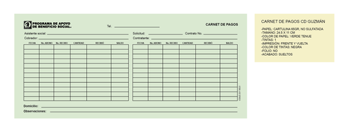 [CGUZ-207-0] CARNET DE PAGO VERDE CPM