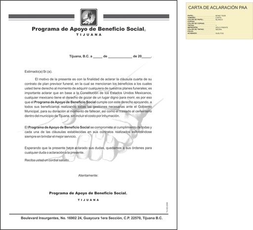 [TIJ-303-0] CARTA DE ACLARACION