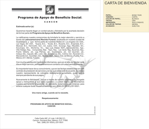 [CAN-302-0] CAN - CARTA DE BIENVENIDA