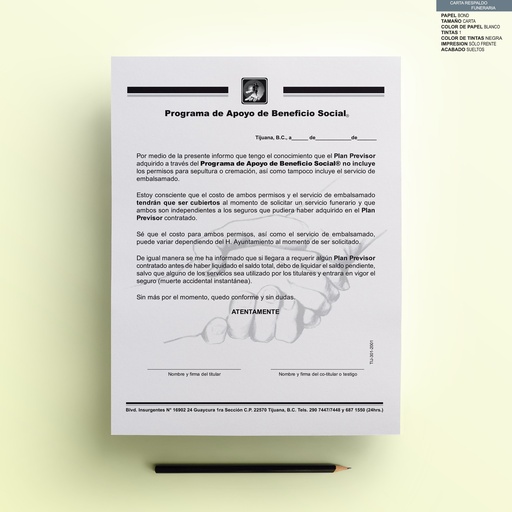 [TIJ-301-0] CARTA RESPALDO FUNERARIA
