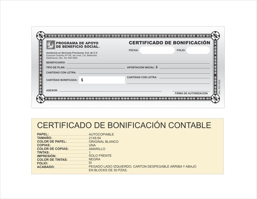 [SLP-302-0] CERTIFICADO DE BONIFICACION