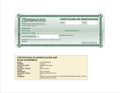 [MTY-303-0] CERTIFICADO DE BONIFICACION