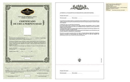 [PEVC-303-0] CERTIFICADO DE USO A PERPETUIDAD