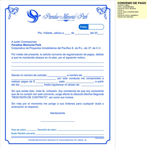 [PMP-209-0] CONVENIO DE PAGO