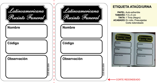 [CUE-602-0] CUE - ETIQUETA ATAUD URNA