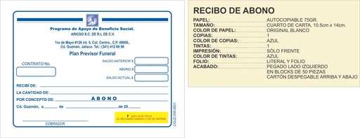 [CGUZ-205-0] RECIBO DE ABONO ARICSO TINTA AZUL