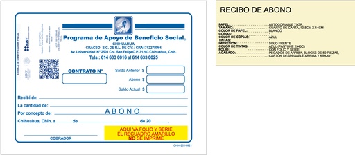 [CHIH-201-0] RECIBO DE ABONO CRACSO AZUL