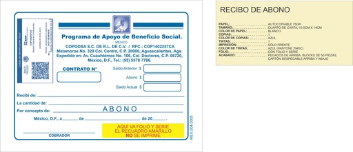 [MEX-204-0] RECIBO DE ABONO CUAUHTEMOC AREACSA