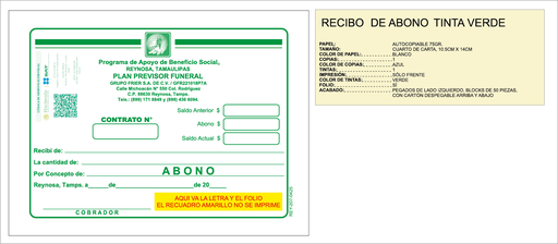 [REY-207-0] RECIBO DE ABONO PREMIUM GFR VERDE - AZUL