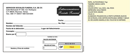 [REY-203-0] RECIBO DE COBRO LATINOAMERICANA