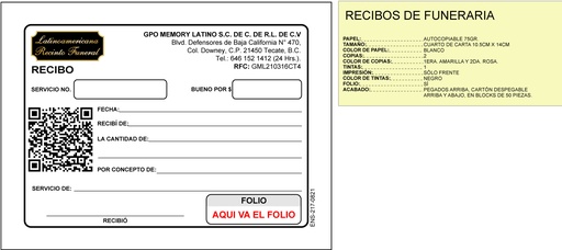 [ENS-217-0] RECIBO DE COBRO MEMORY LATINO