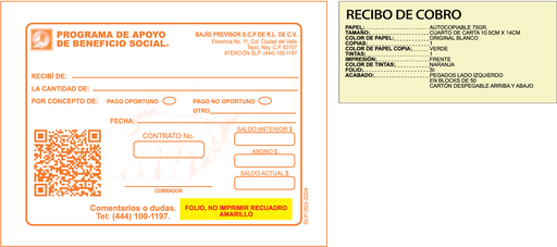 [SLP-203-0] RECIBO DE COBRO PREVISOR NARANJA