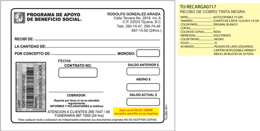 [TIJ-205-0] RECIBO DE COBRO RODOLFO GONZALEZ