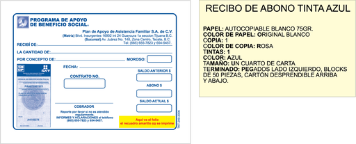 [TKT-209-0] RECIBOS DE ABONO TINTA AZUL