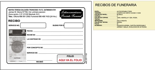 [MXL-201-0] RECIBOS DE FUNERARIA