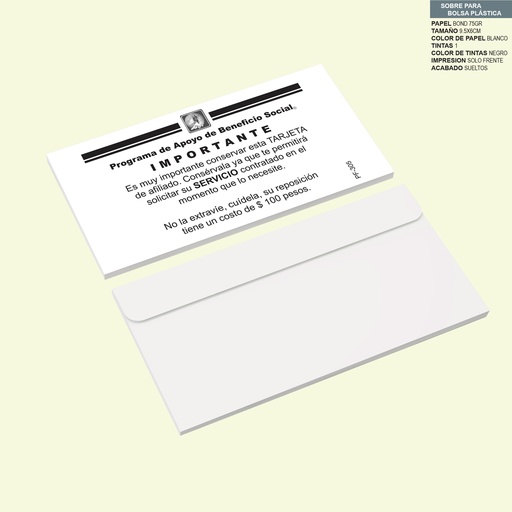 [PF-305-0] SOBRE PARA TARJETA PLASTICA