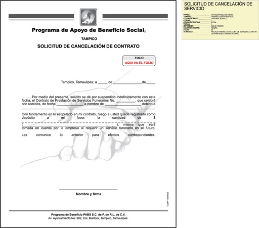 [TAMP-103-0] TAMP - SOLICITUD DE CANCELACION DE SERVICIO
